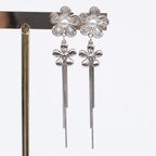 Aretes Largos Flor con Perla