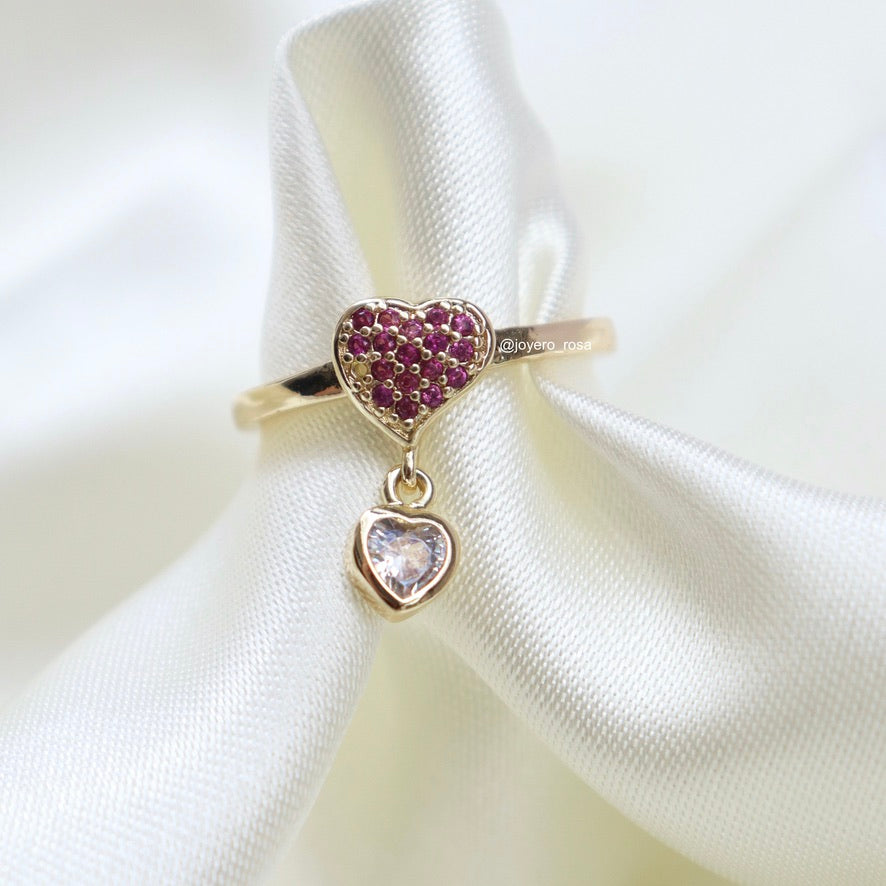 Anillo Corazón Fucsia Colgante