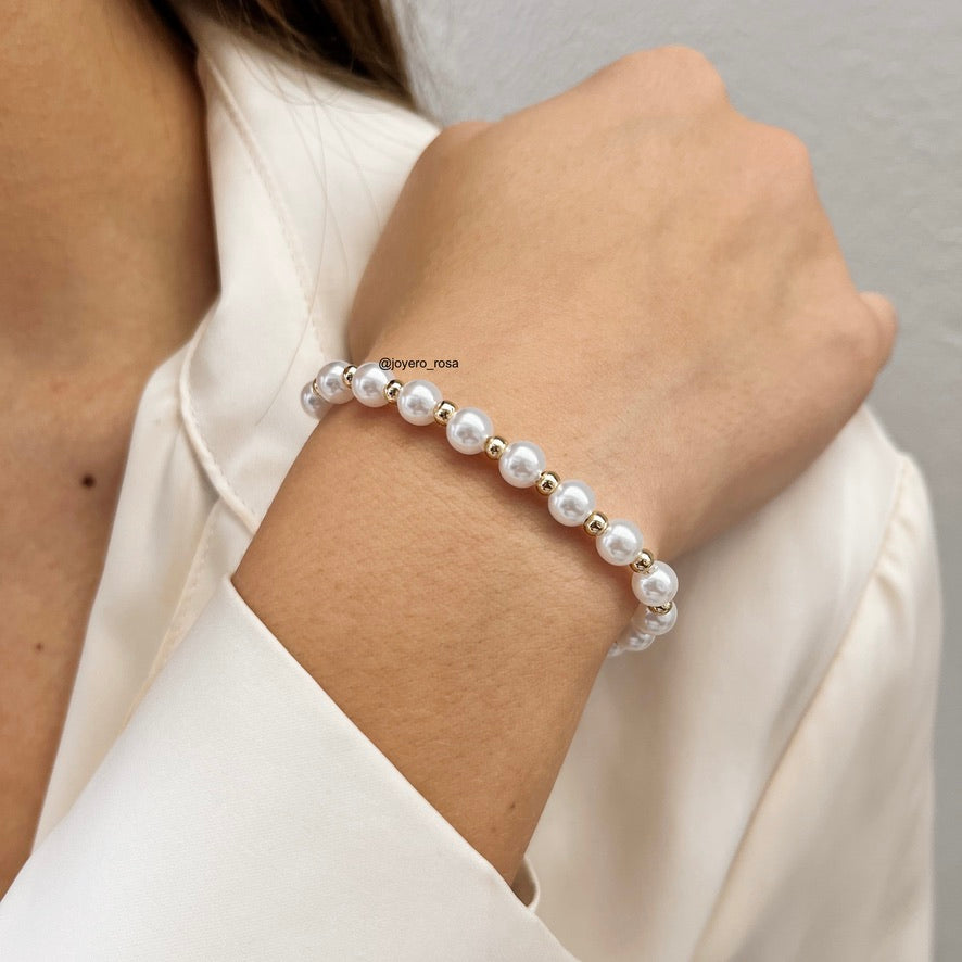 Pulsera Ajustable Perlas Blancas