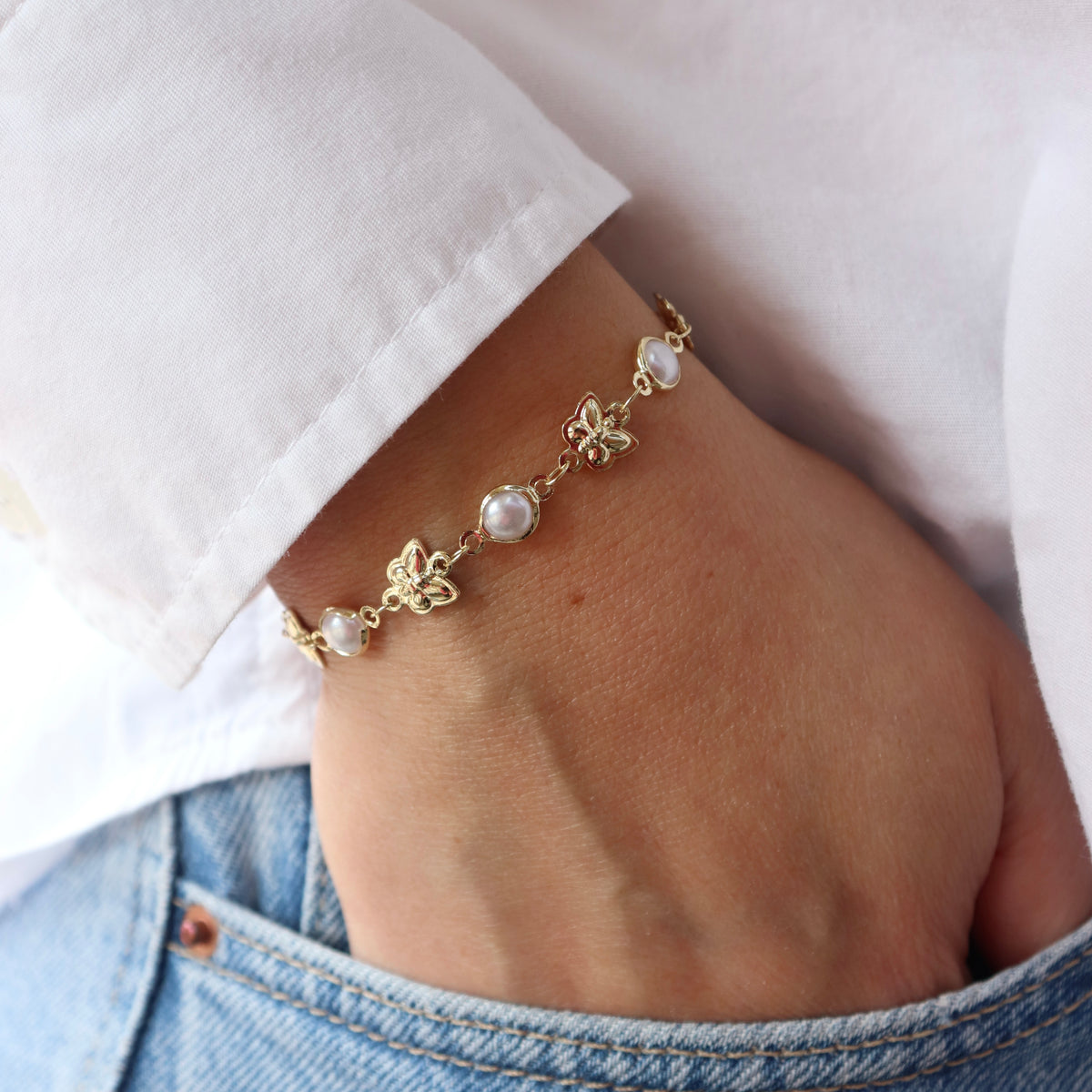 Pulsera Mariposas y Perlas