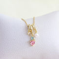 Collar Corazón Rosado Cristal Celeste y Perla