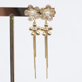 Aretes Largos Flor con Perla