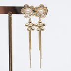 Aretes Largos Flor con Perla
