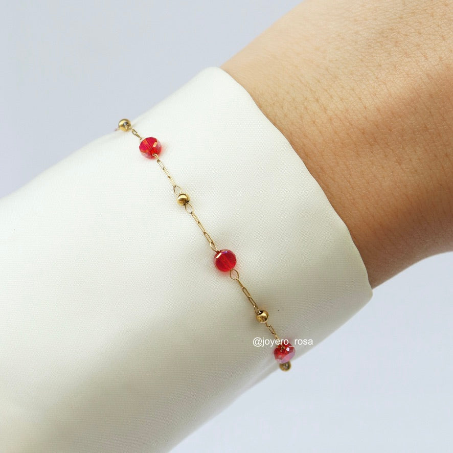 Pulsera Cristales Color Cereza