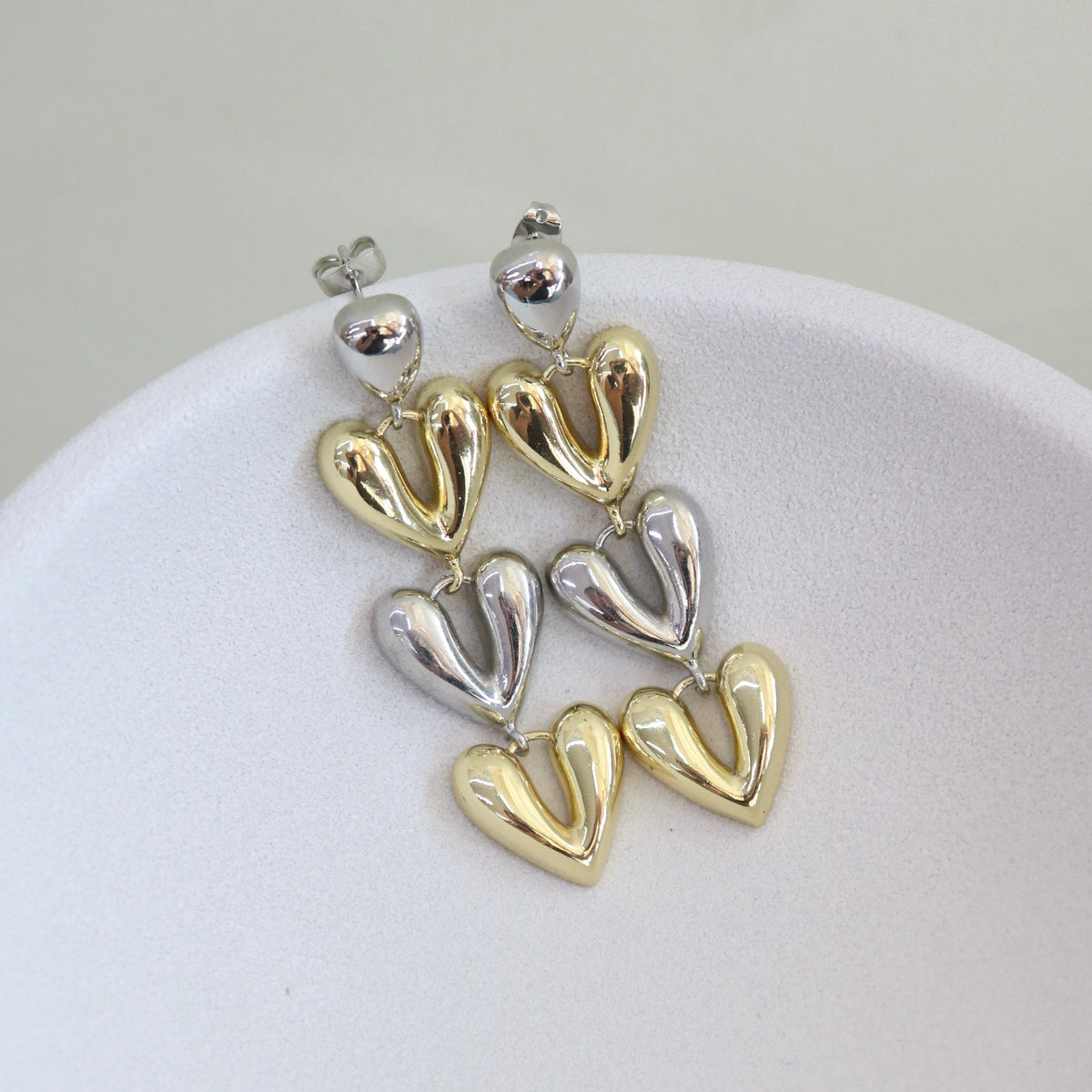Aretes Corazones Bitono