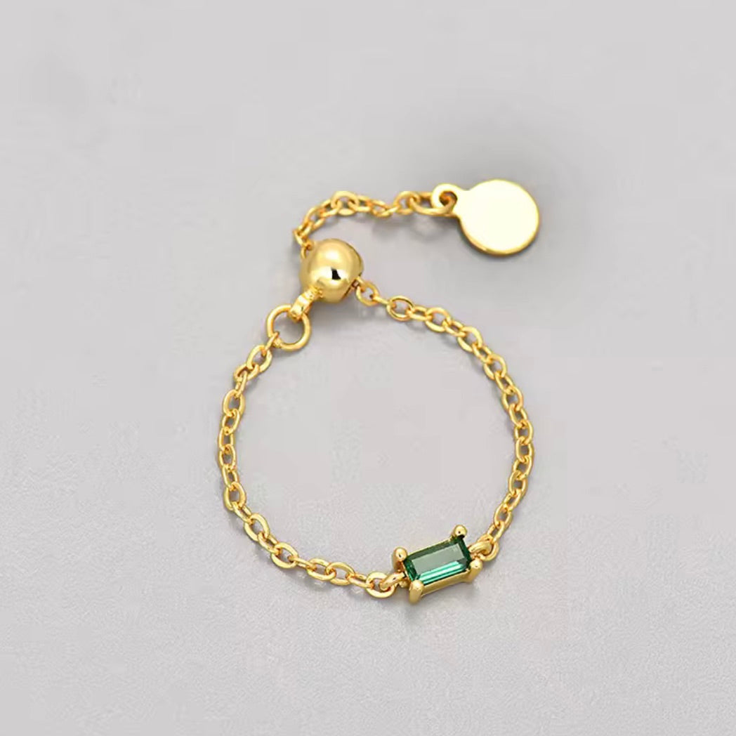 Anillo Ajustable Baguette Verde