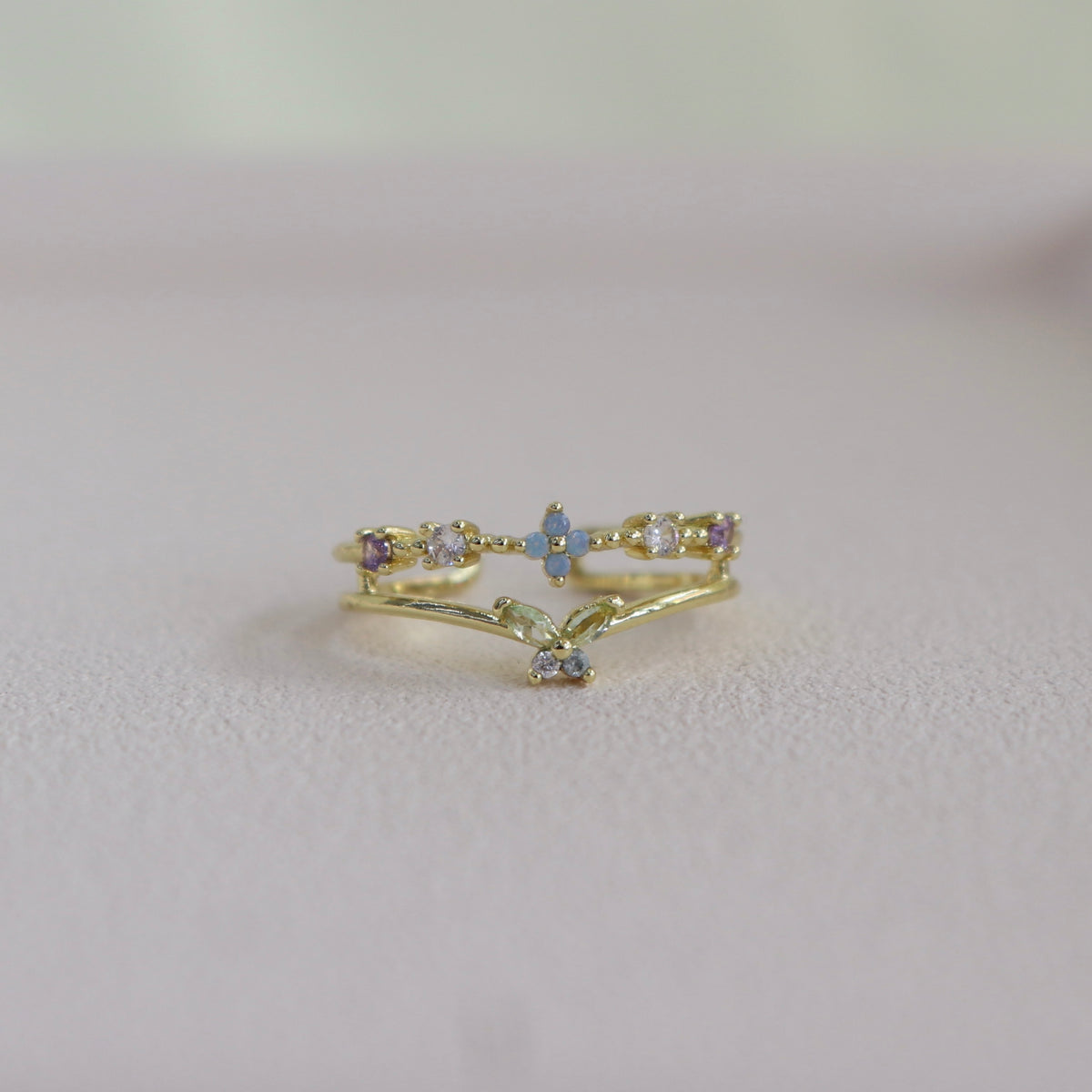 Anillo Ajustable Mariposa y Flores con Cristales