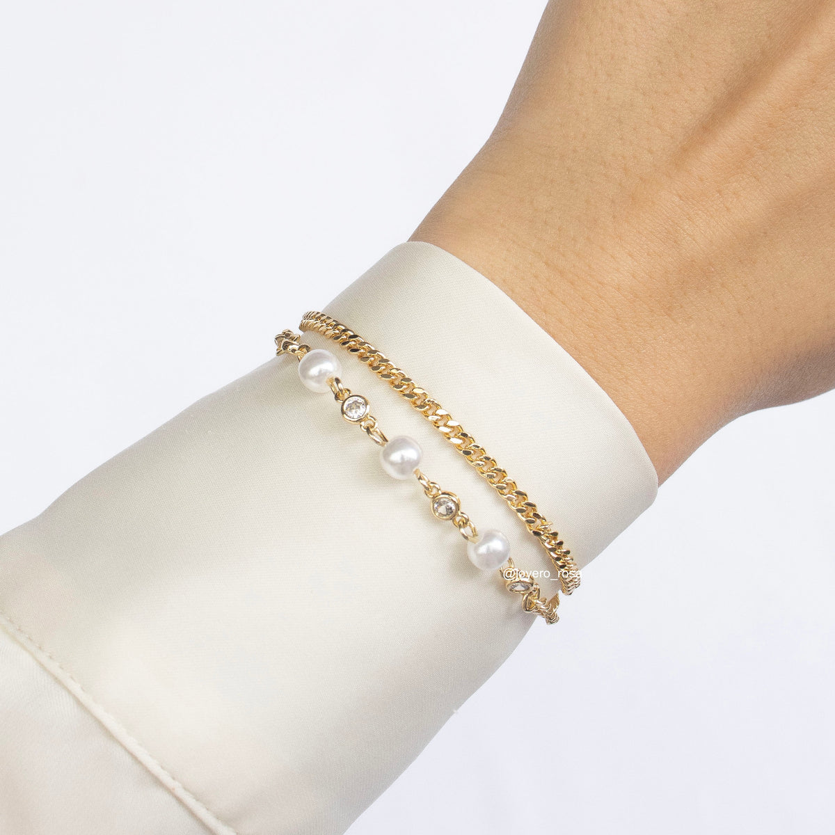 Pulsera Doble Perlas y Cristales