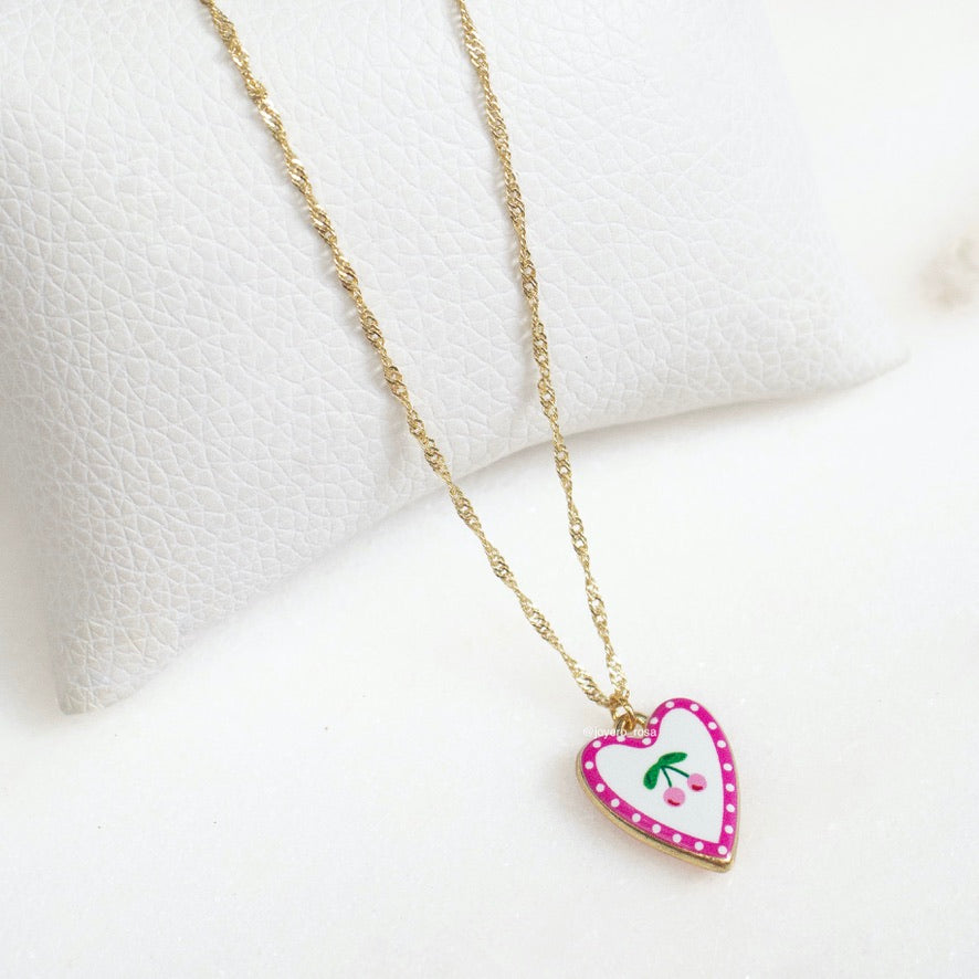 Collar Dije Esmaltado Cerezas