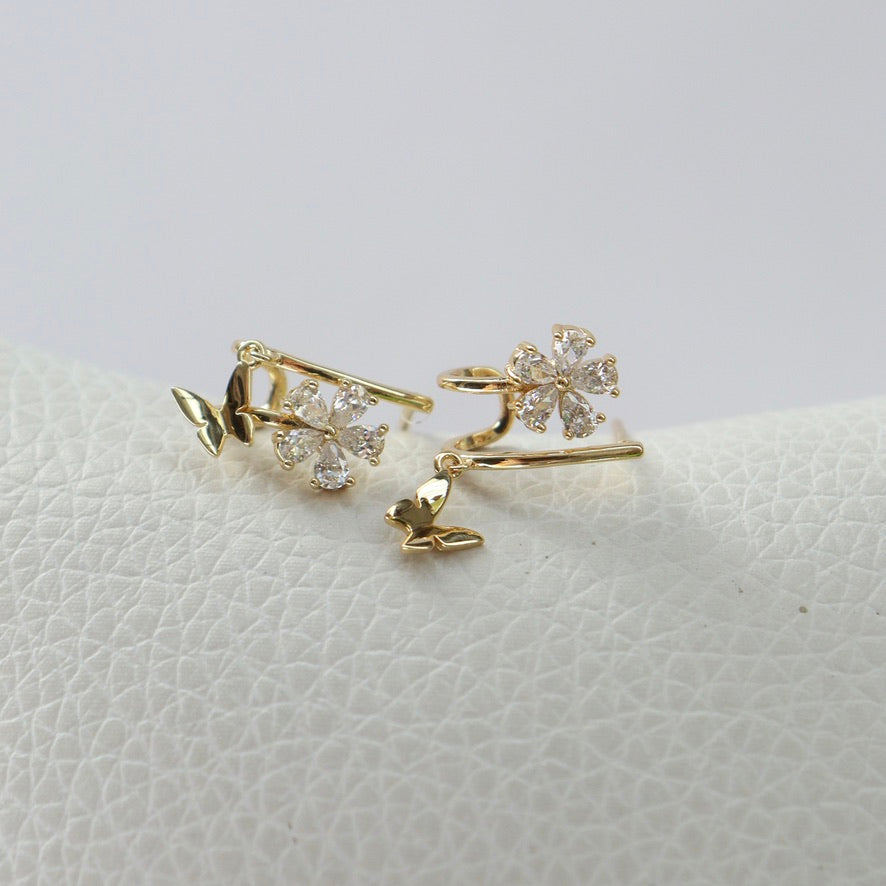 Studs Doble Flor y Mariposa