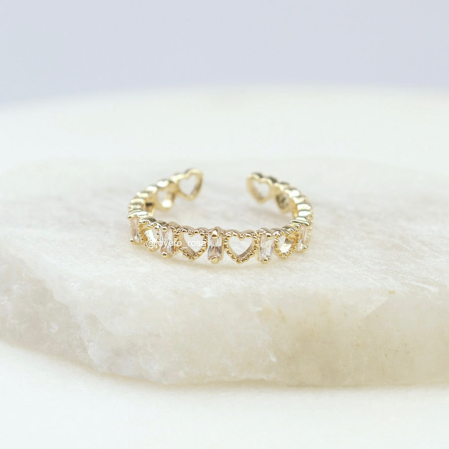 Anillo Mini Corazones y Cristales Baguette