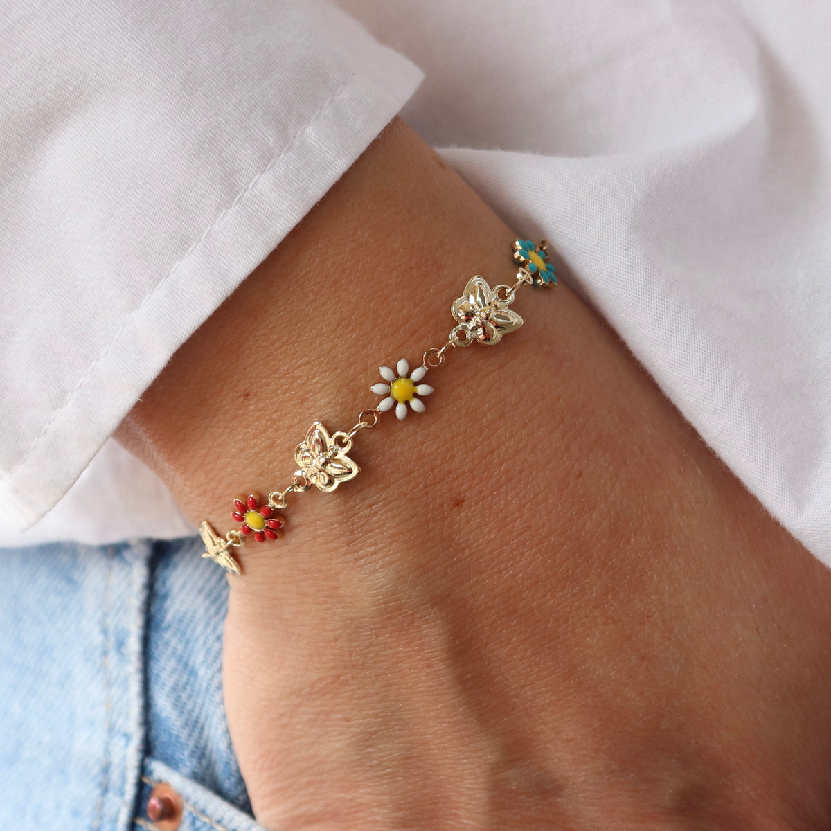 Pulsera Margaritas Colores y Mariposas