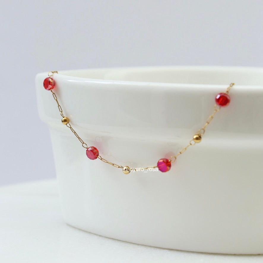Pulsera Cristales Color Cereza
