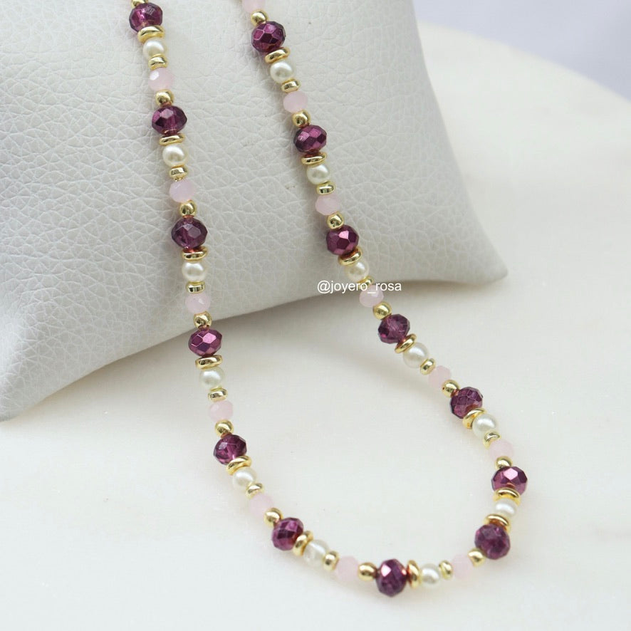 Collar Cristales Tonos Morado