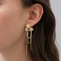 Aretes Largos Flores con Perla