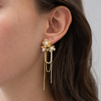 Aretes Largos Flores con Perla