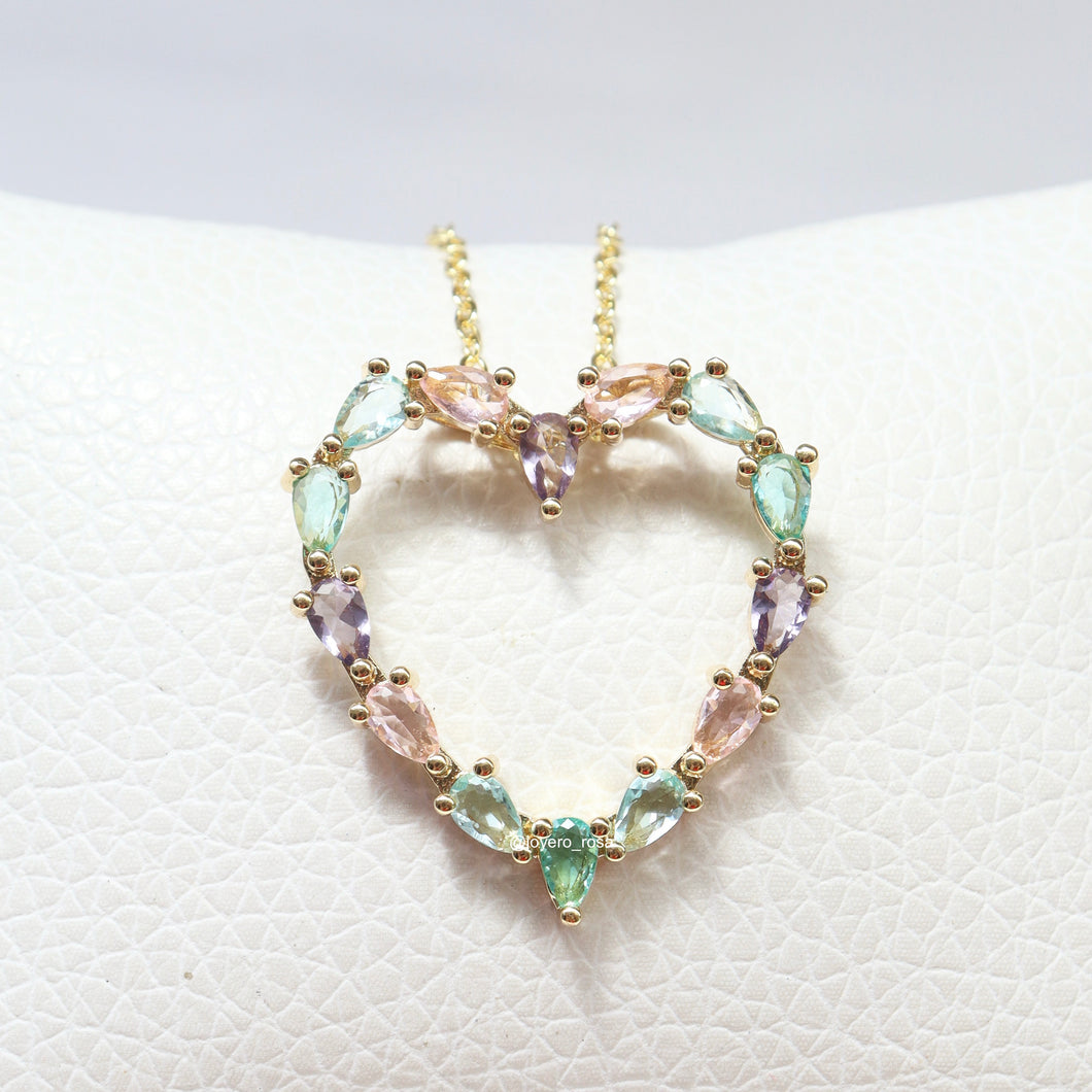 Collar Corazón Cristales Pastel
