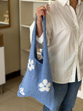 Bolso Tote Tejido Celeste con Flores