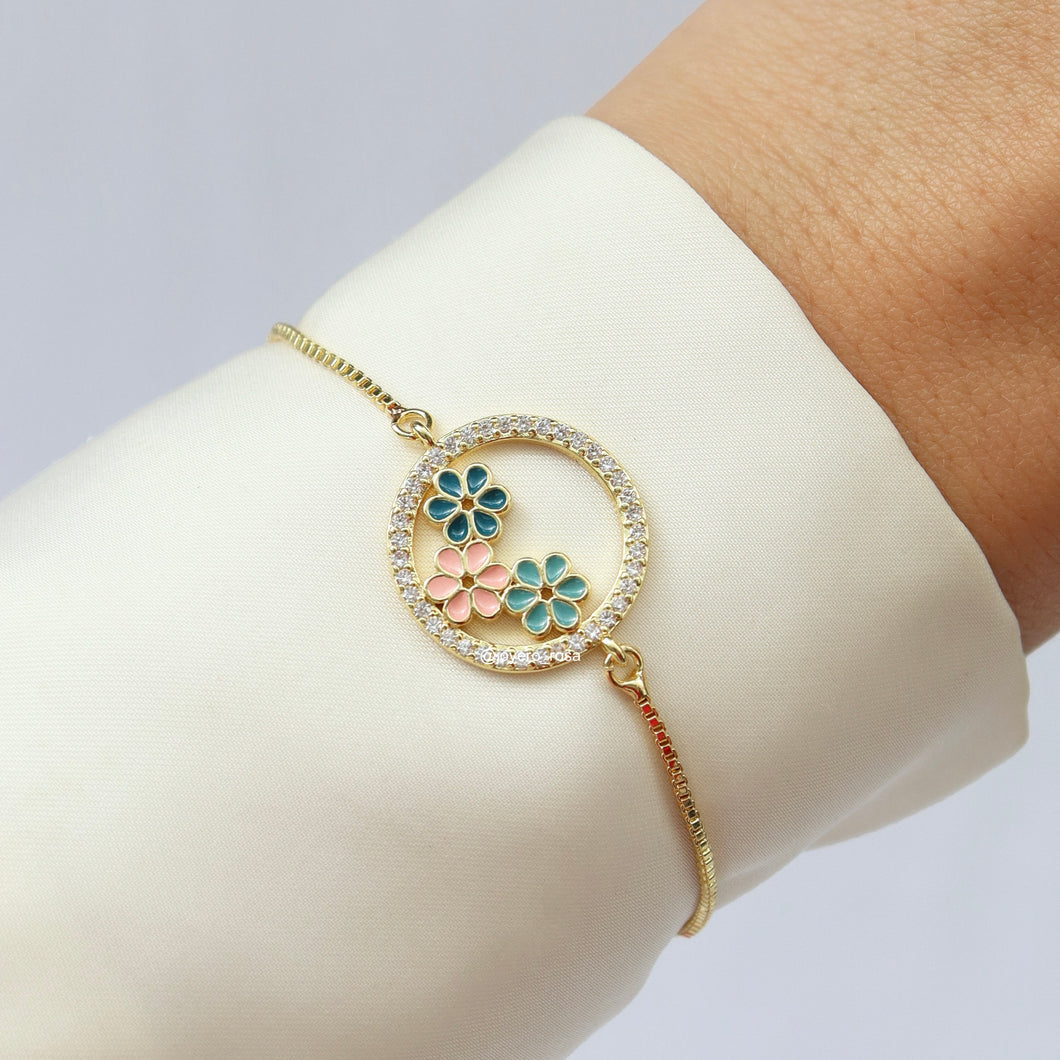 Pulsera Ajustable Círculo con Flores
