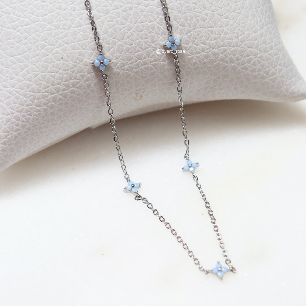 Collar Blue Blossom Plateado