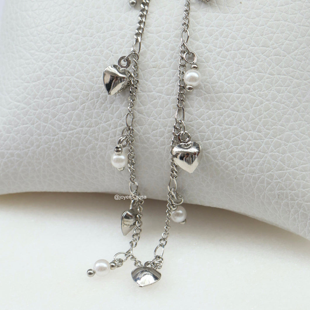 Tobillera Corazones y Perlas