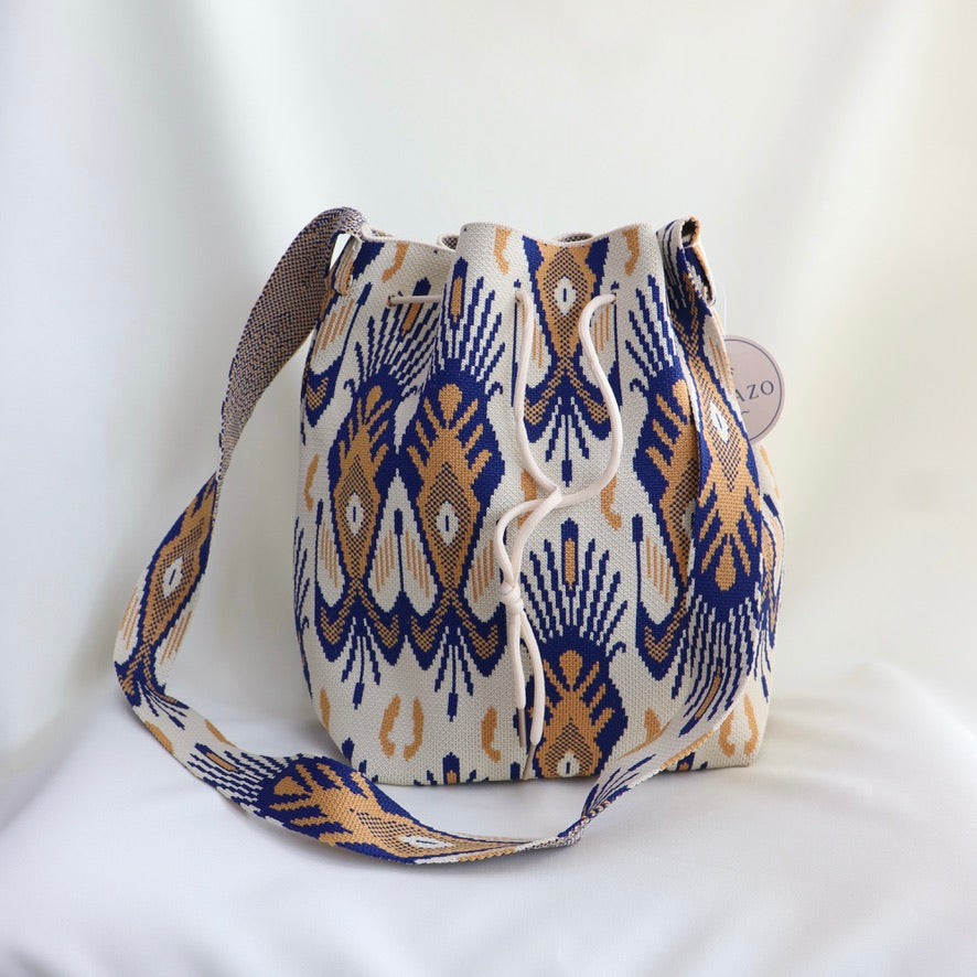 Bolso de Tela Crema-Azul