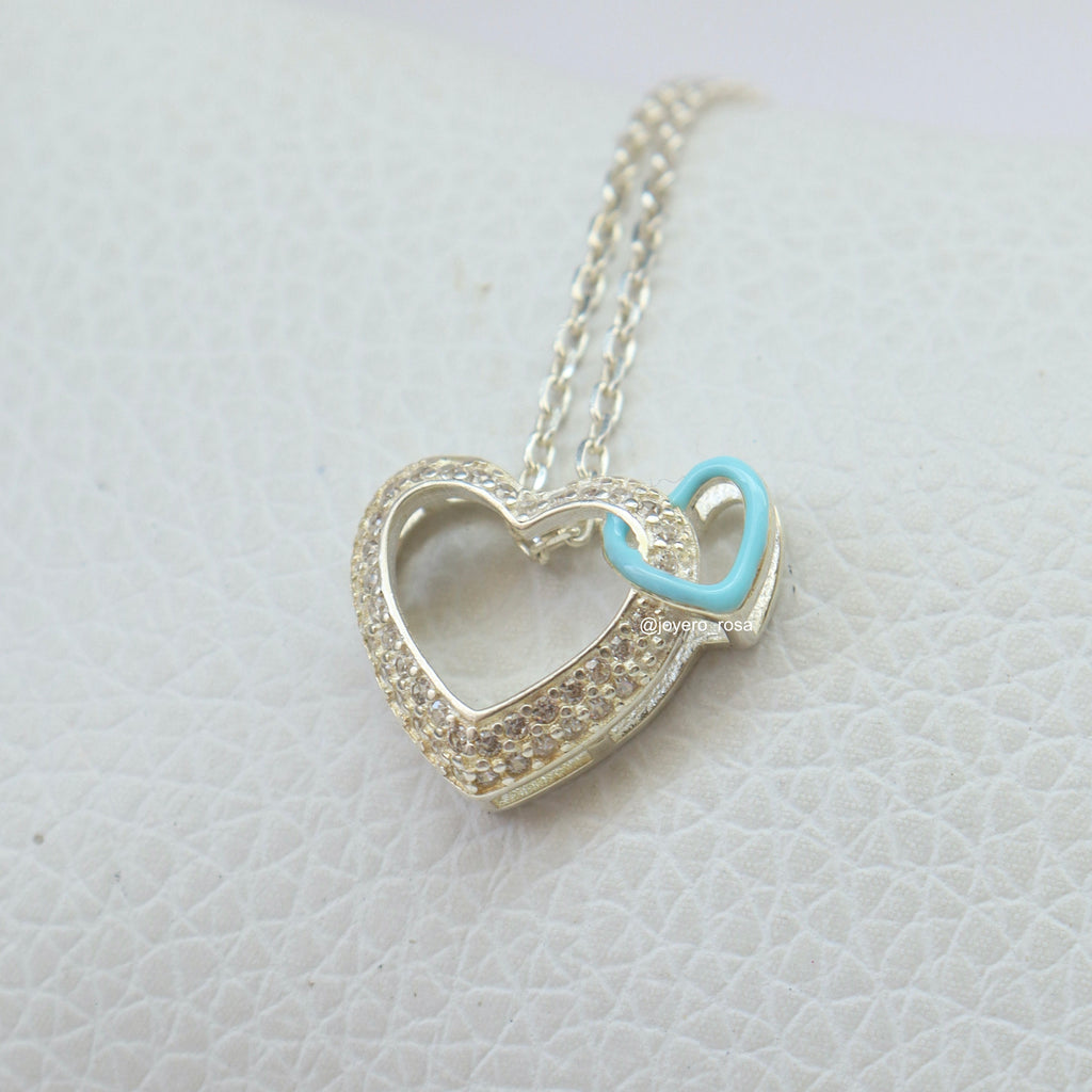 Collar Doble Corazón Celeste