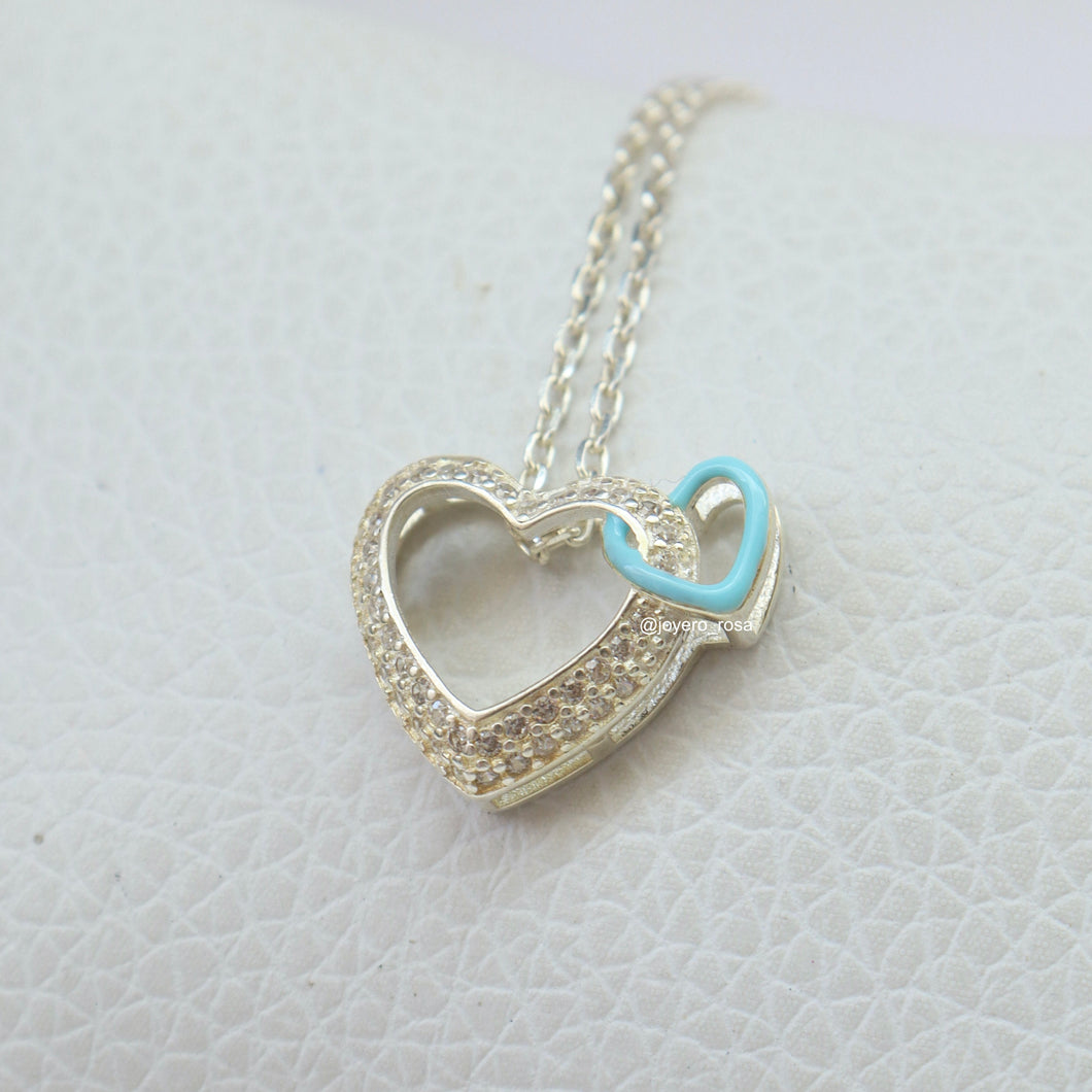 Collar Doble Corazón Celeste