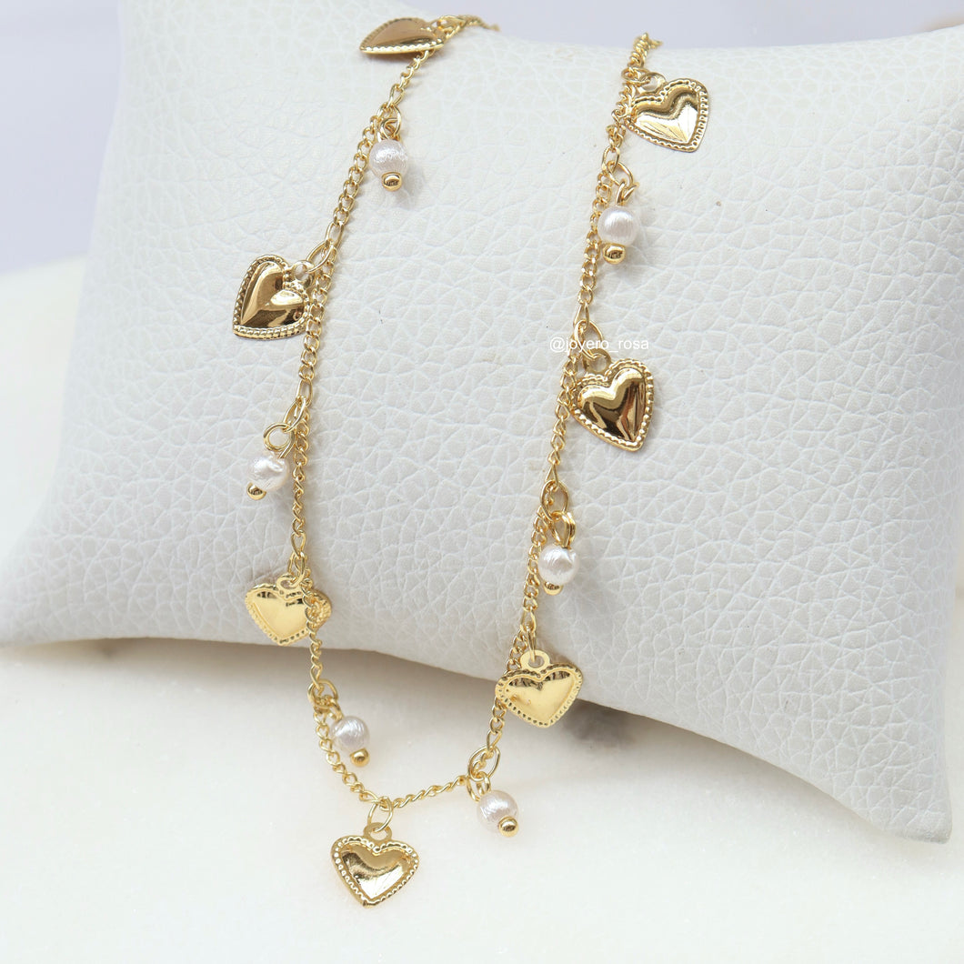 Tobillera Corazones y Perlas