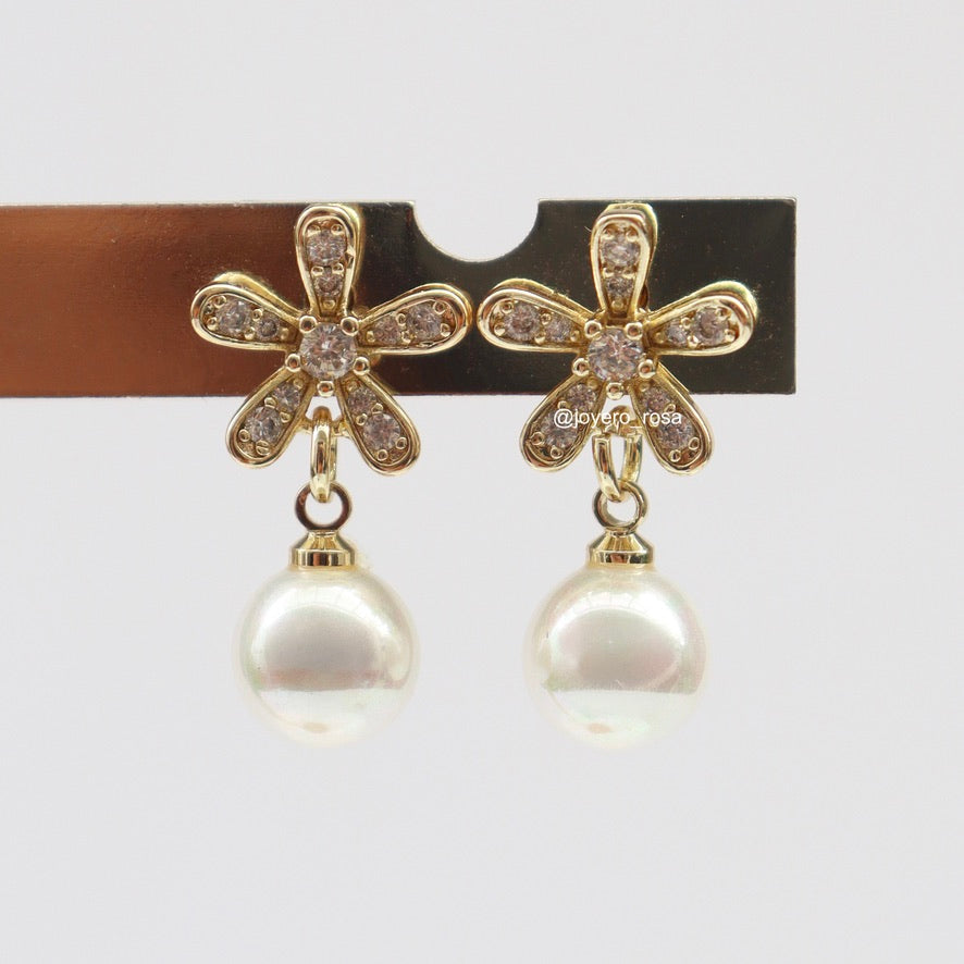 Aretes Flor Perla Colgante