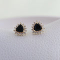 Studs Corazón Negro Borde Brillos