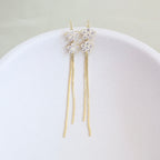 Aretes Largos Flores con Brillo