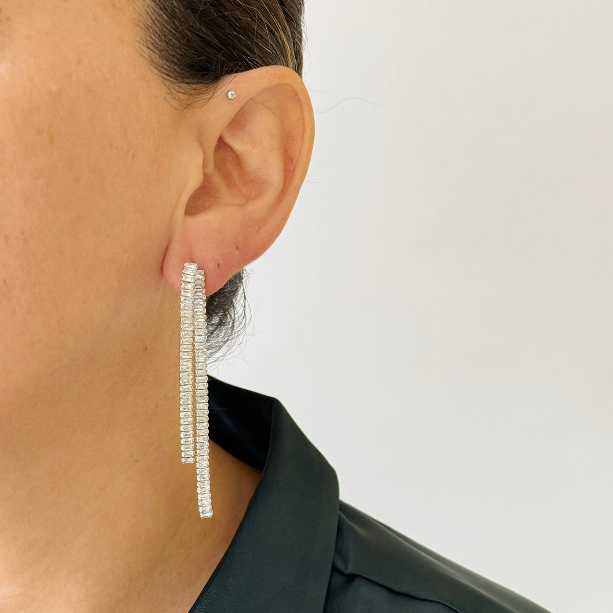 Aretes Largos Cristales Baguette