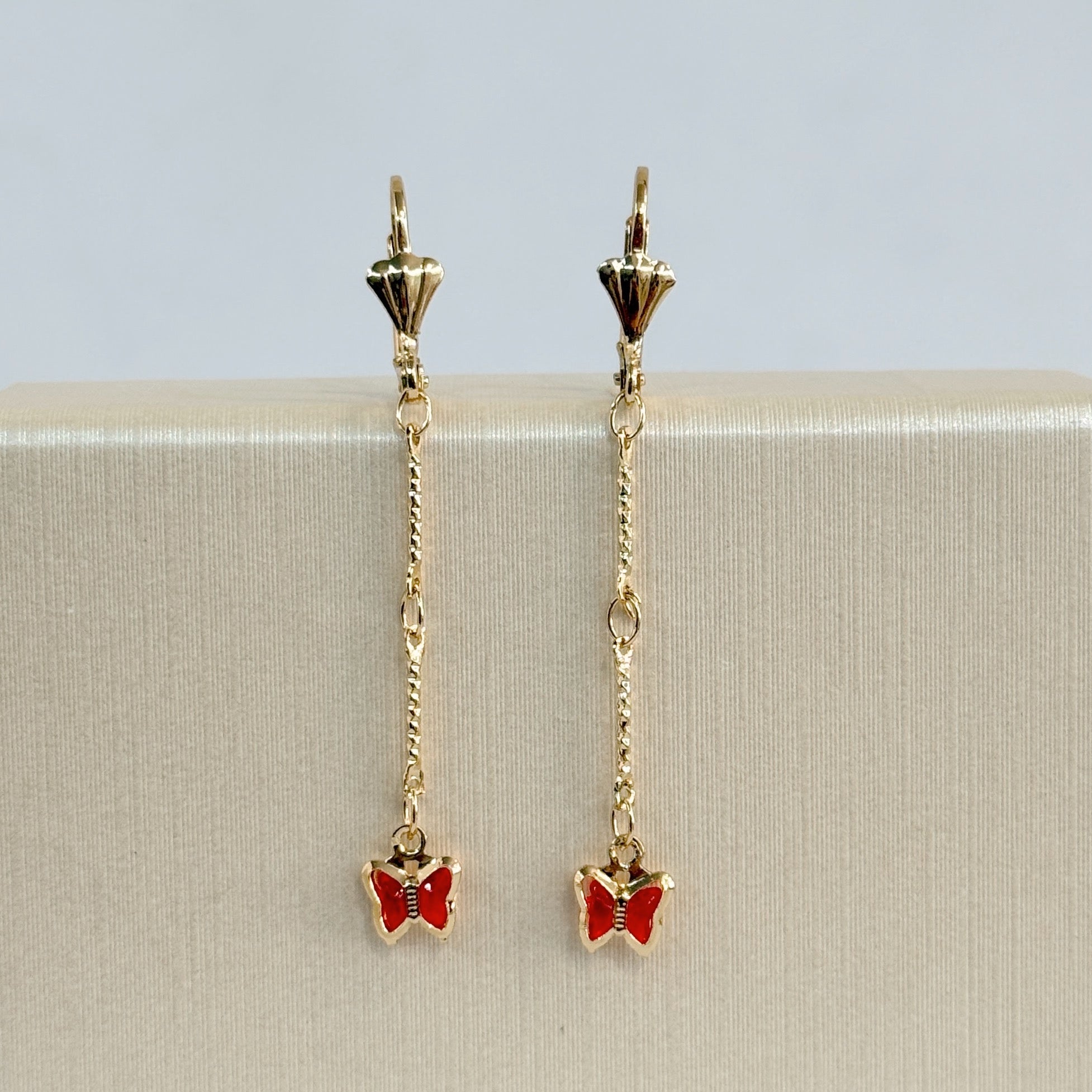 Aretes Largos Mariposa Roja