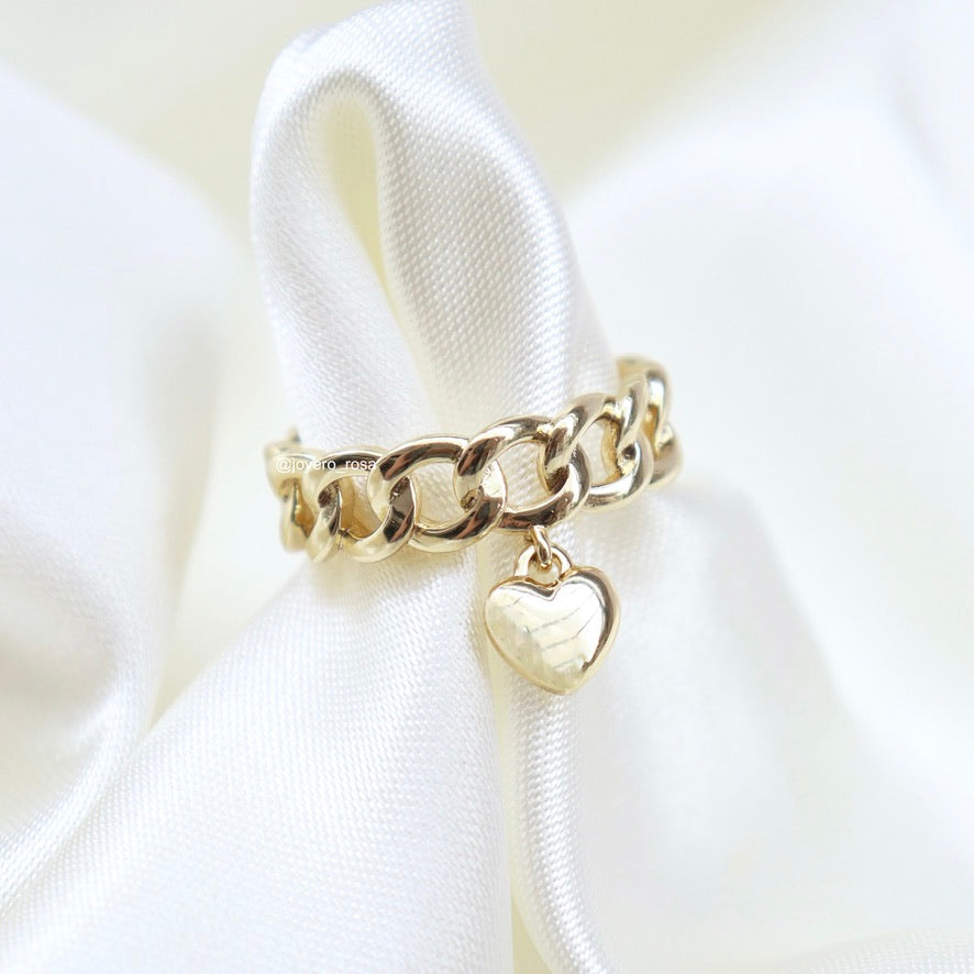 Anillo Eslabones Corazón Colgante