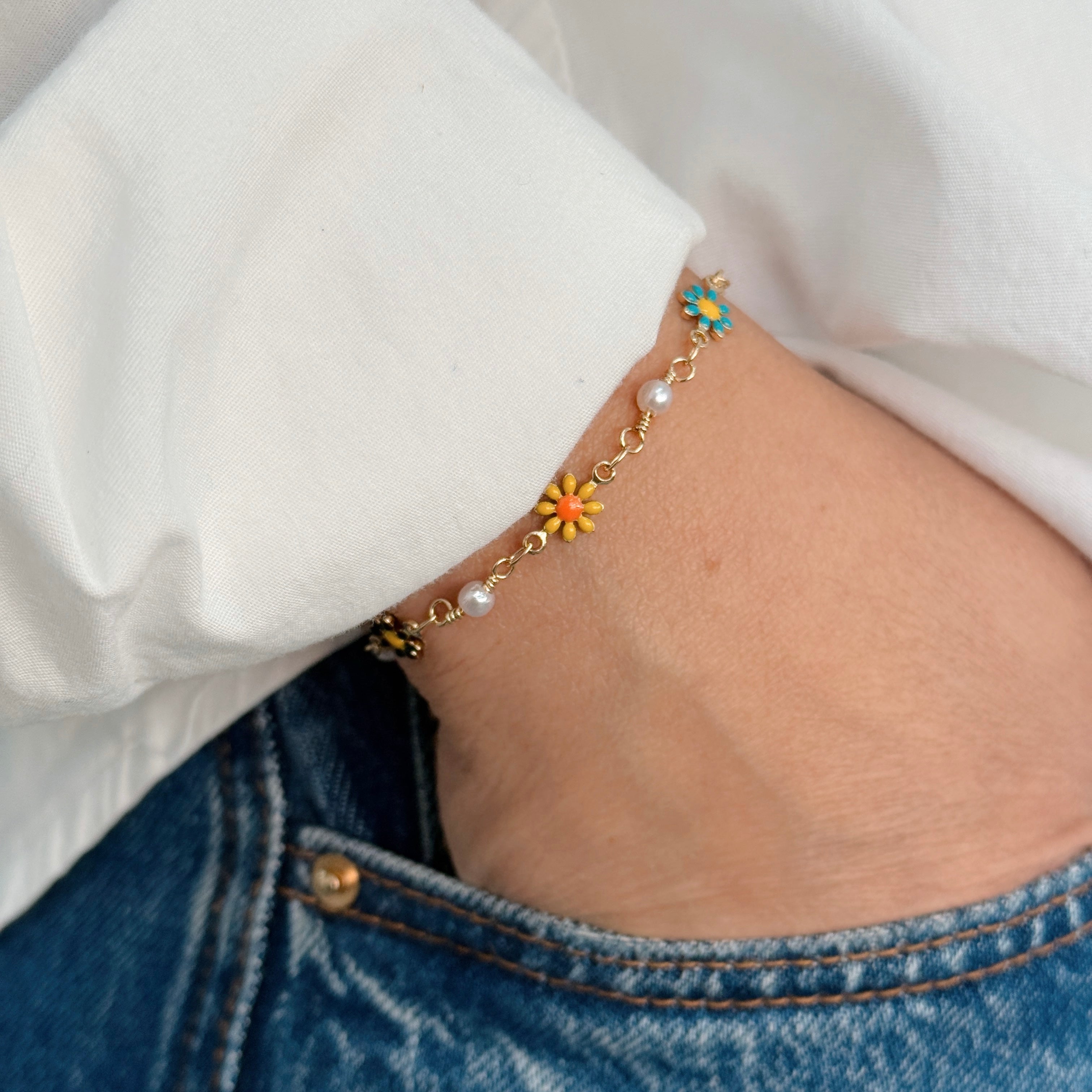 Pulsera Margaritas y Perlas