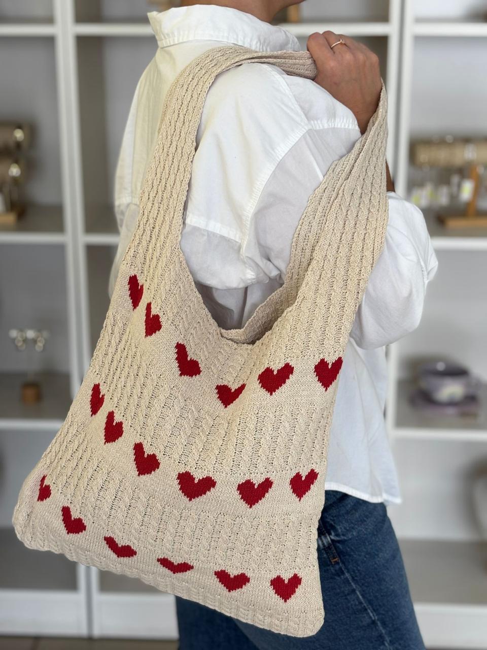 Bolso Tote Tejido Corazones