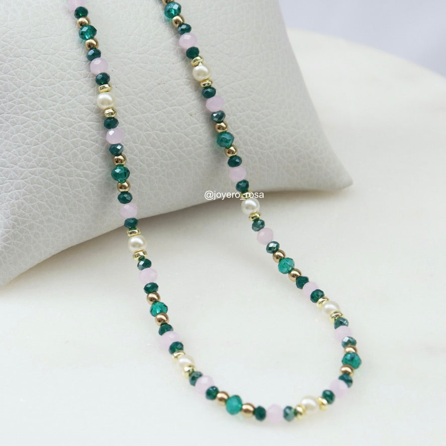 Collar Cristales Tonos Verde