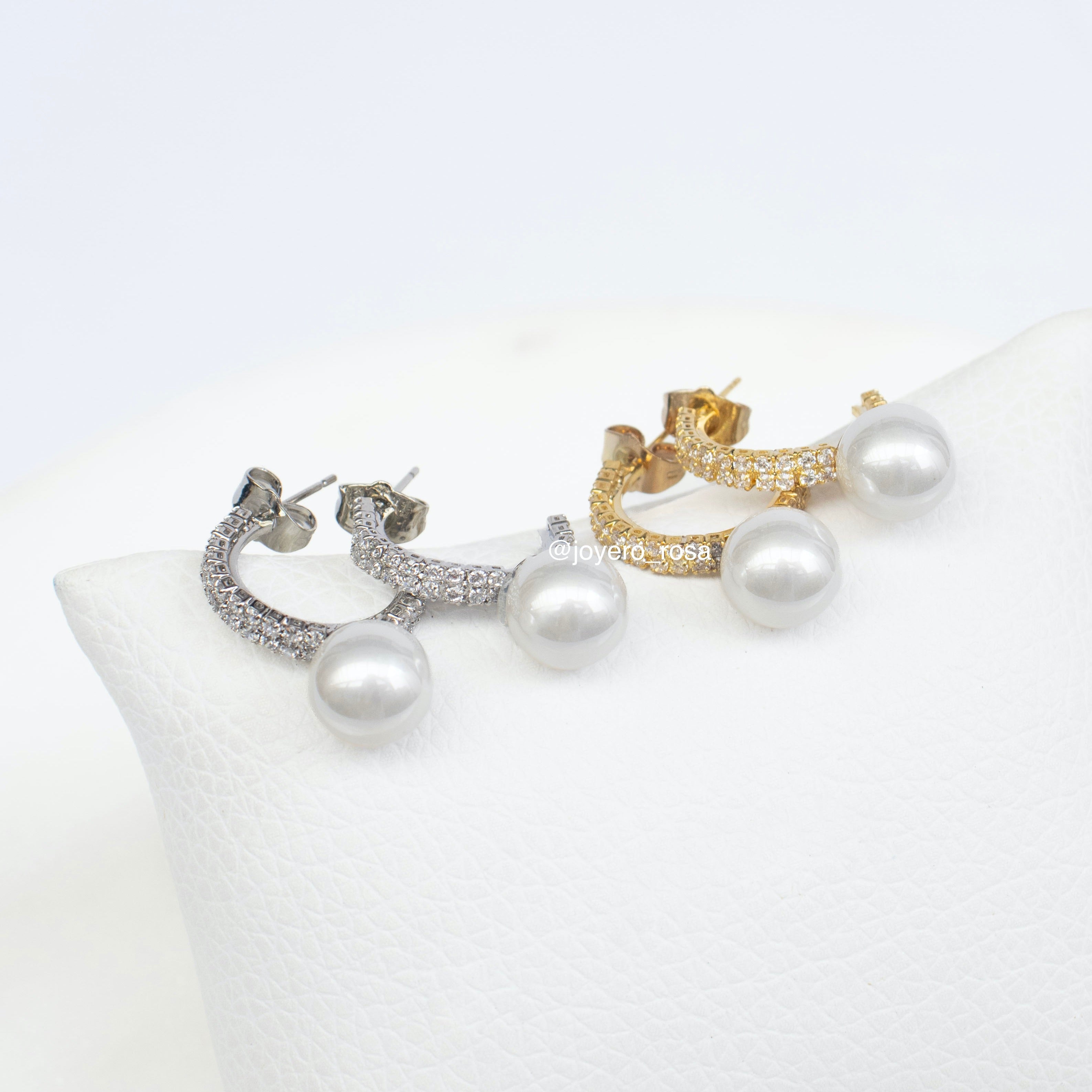 Semi Hoops Pavé con Perla