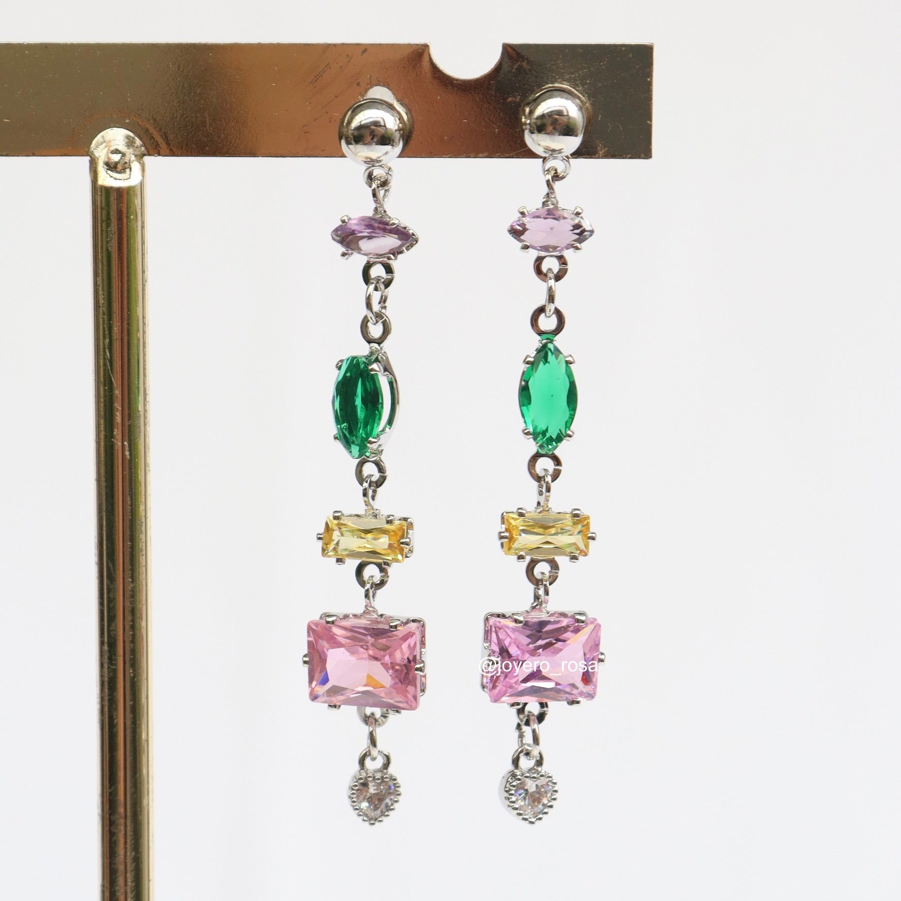 Aretes Largos Cristales de Colores