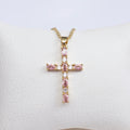 Collar Cruz con Cristales Rosados