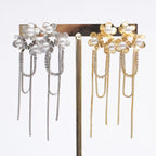 Aretes Largos Flores con Perla