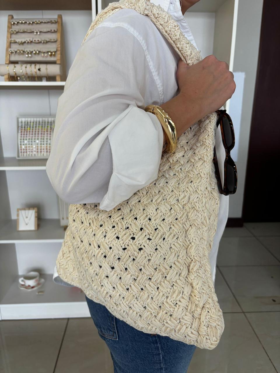 Bolso Tote Tejido Crema