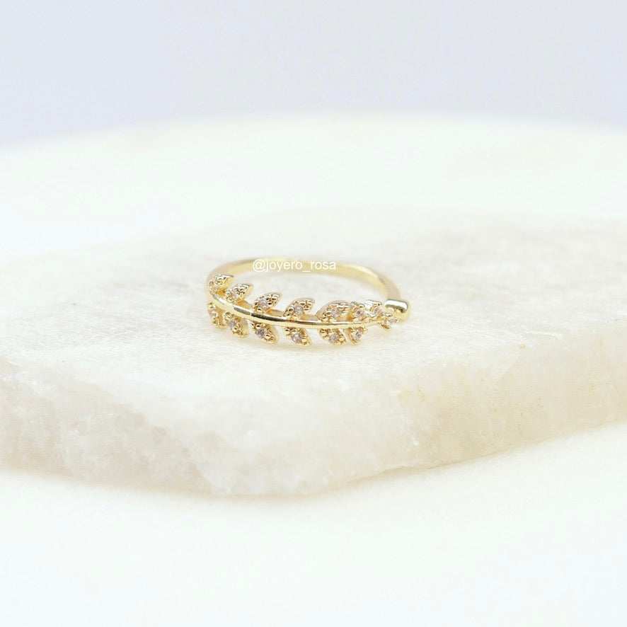 Anillo Hoja con Cristales
