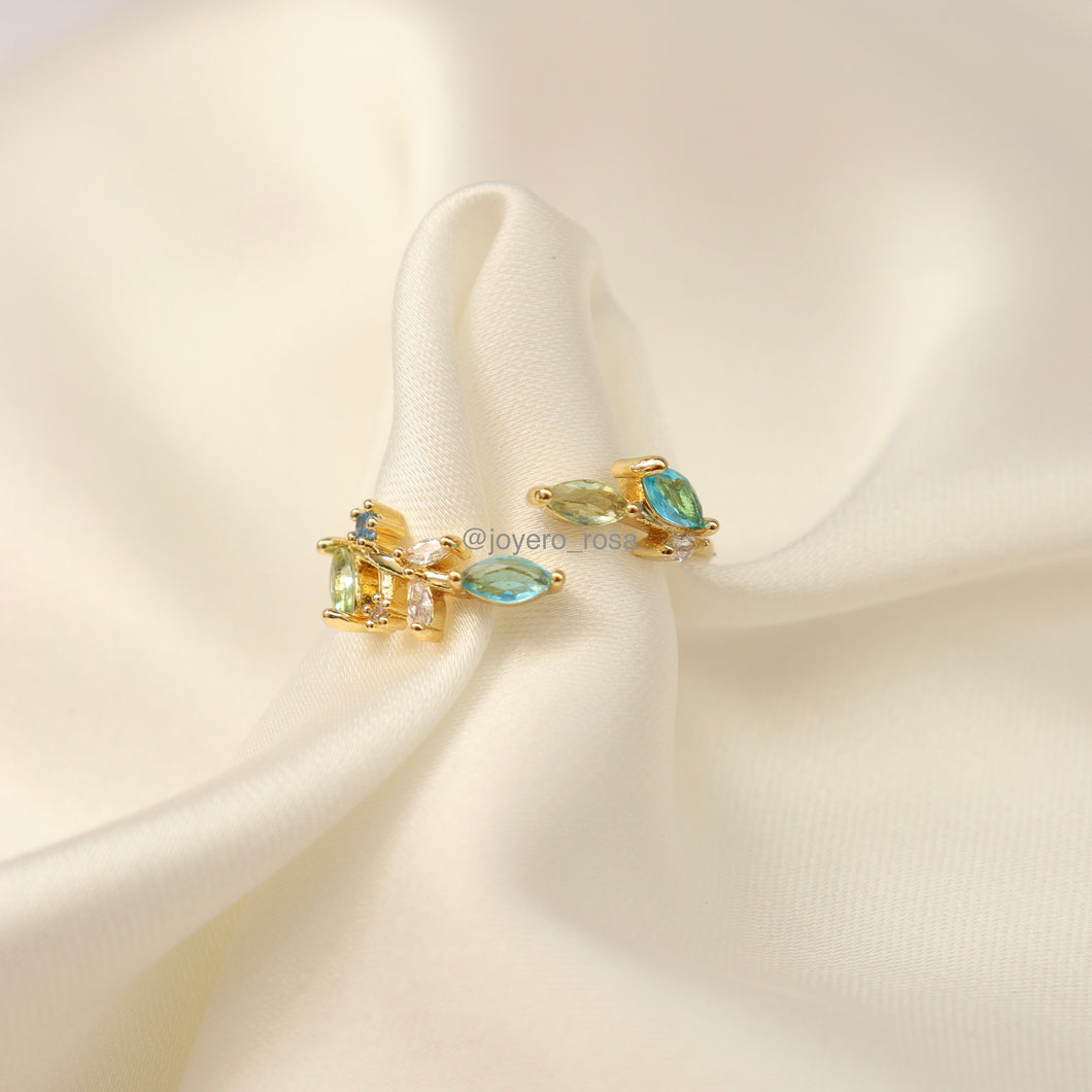Anillo Hojas Celeste  y Verde
