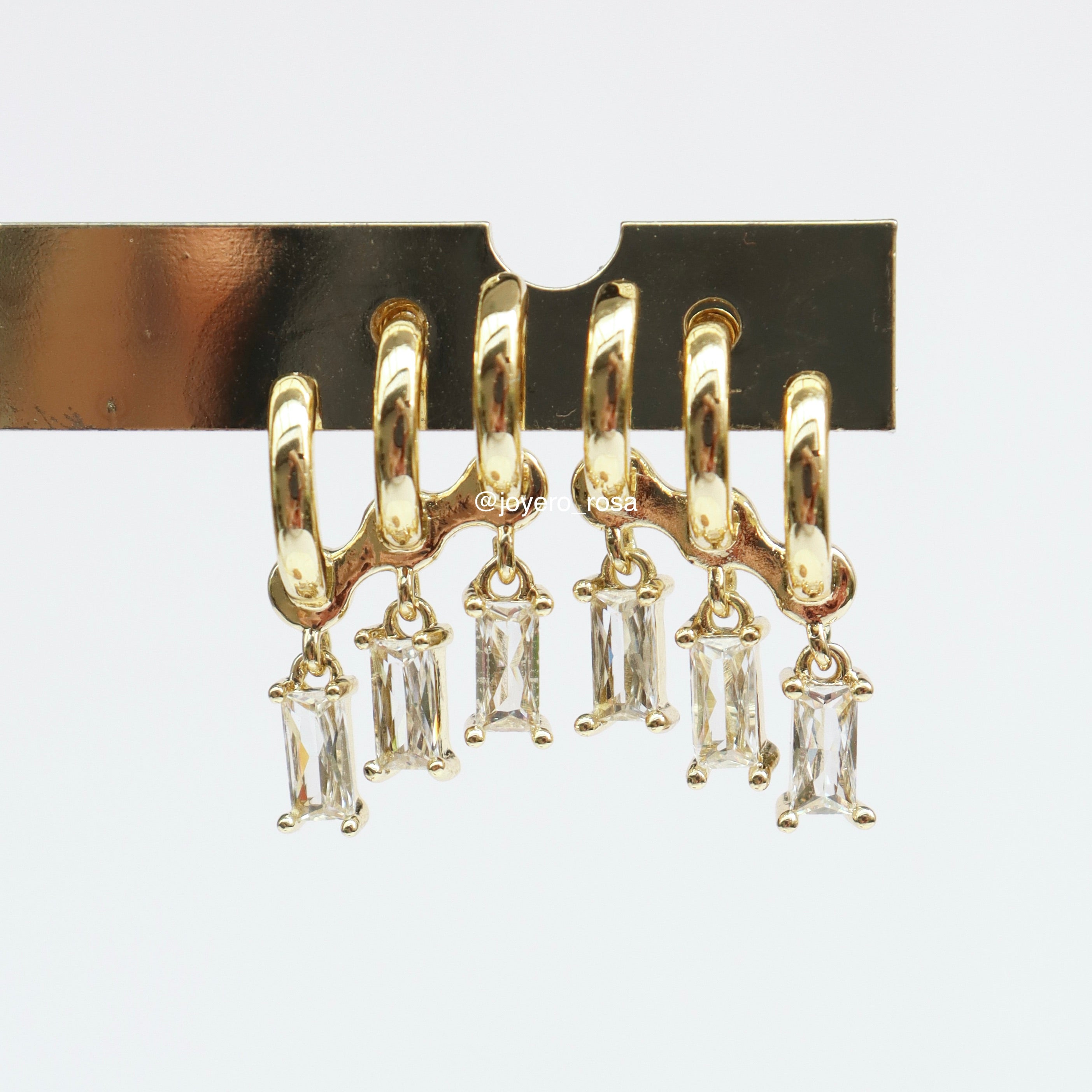 Studs Triples Cristales Baguette