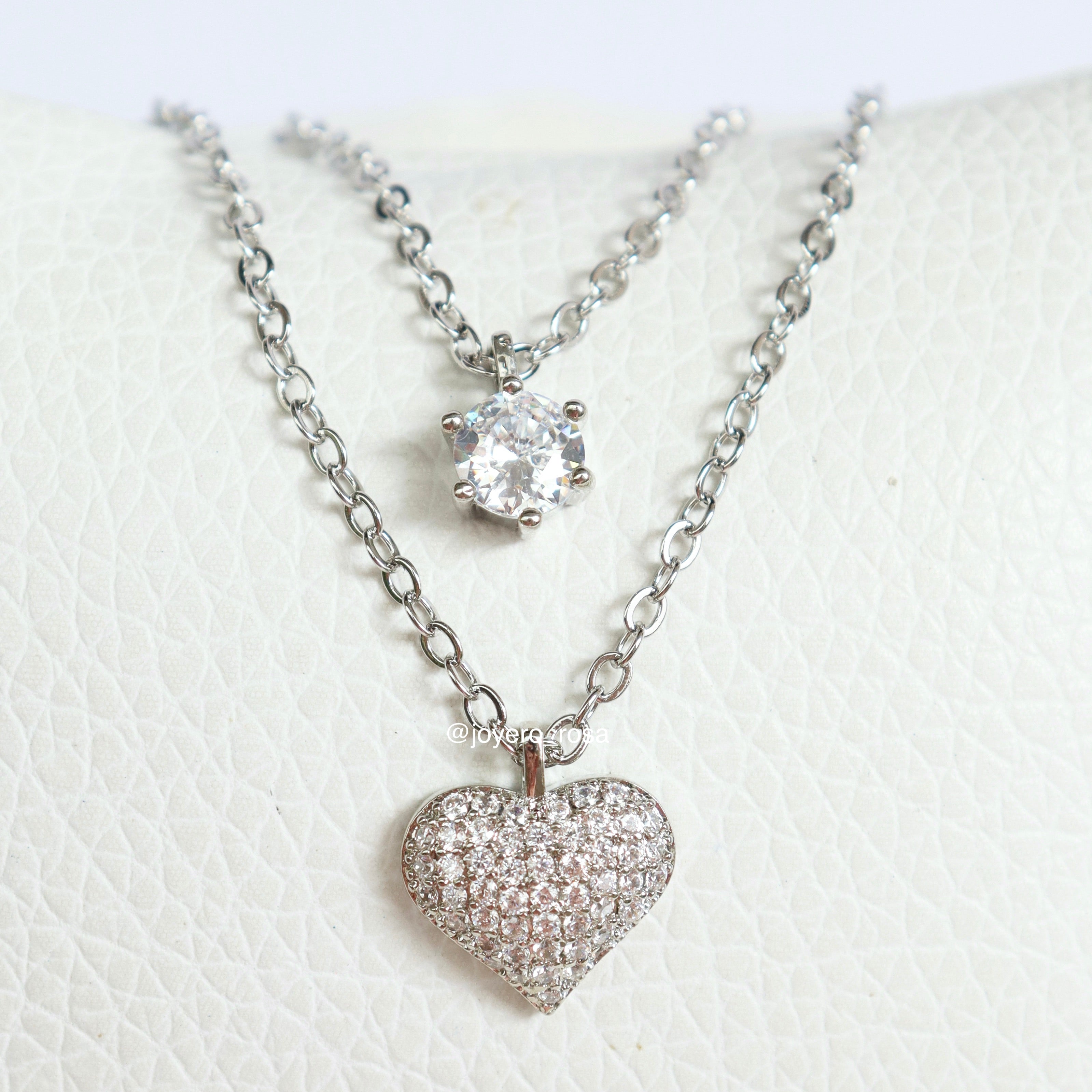 Collar Doble Corazón Full Brillo