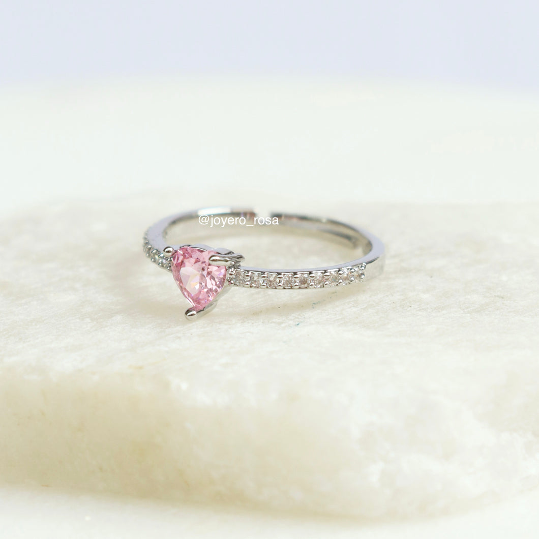 Anillo Corazón Rosado con Cristales Ajustable