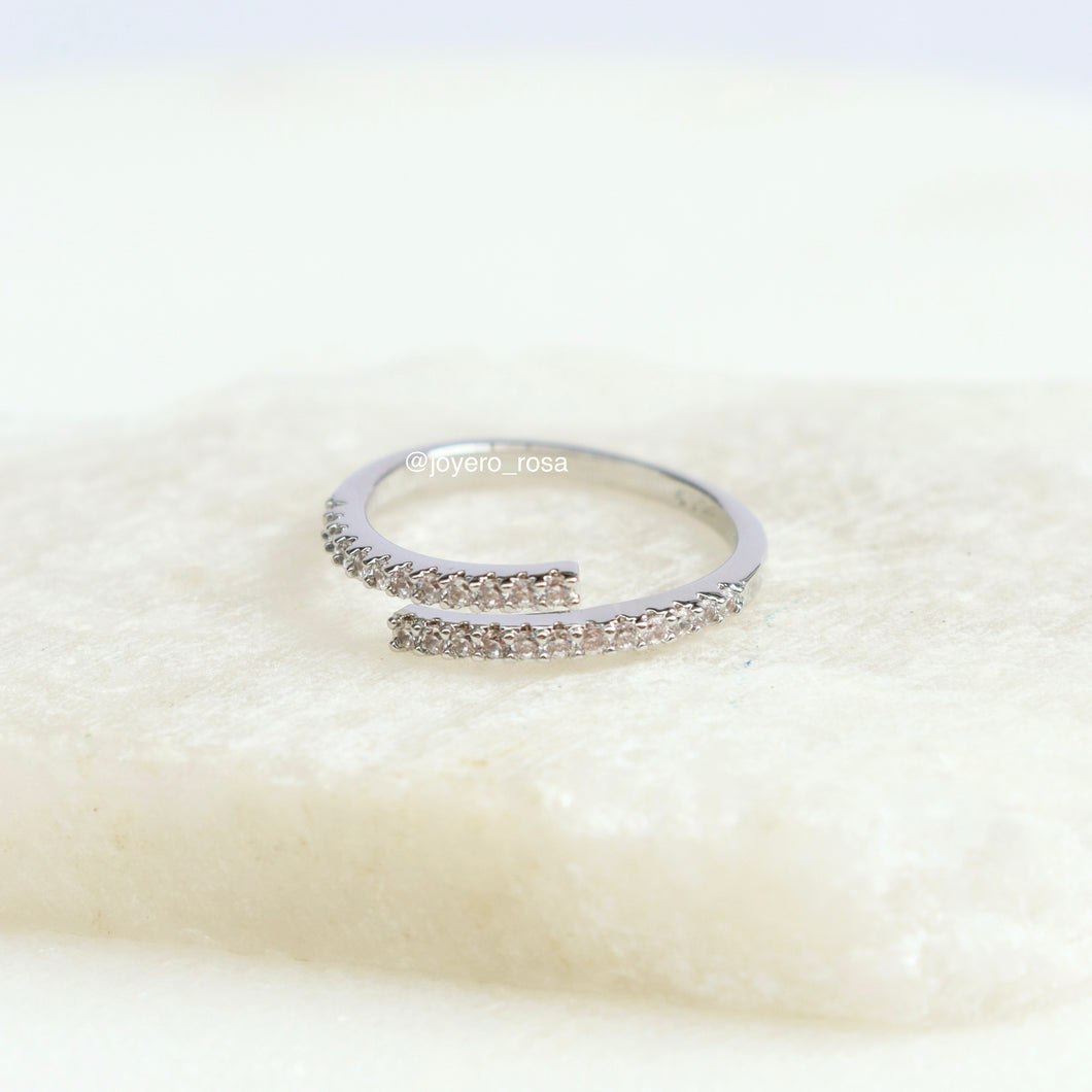 Anillo Doble Linea Cristales Ajustable