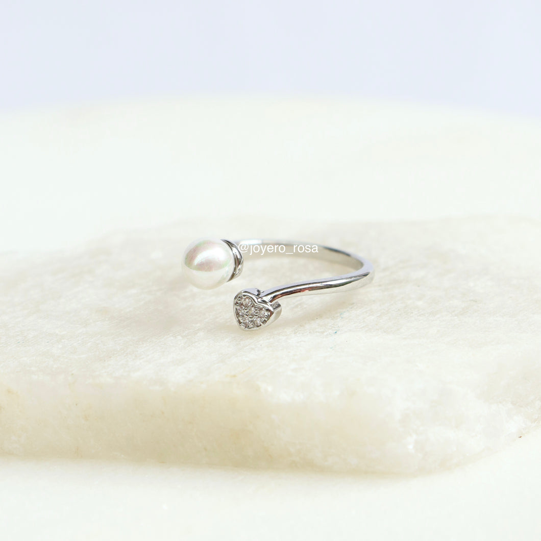 Anillo Perla y Corazón Ajustable